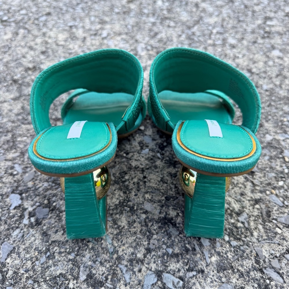 Gianni Bini Pate Palm Green Raffia Gold Ball Heel Slide Sandals Womens 8.5M - Picture 5 of 8